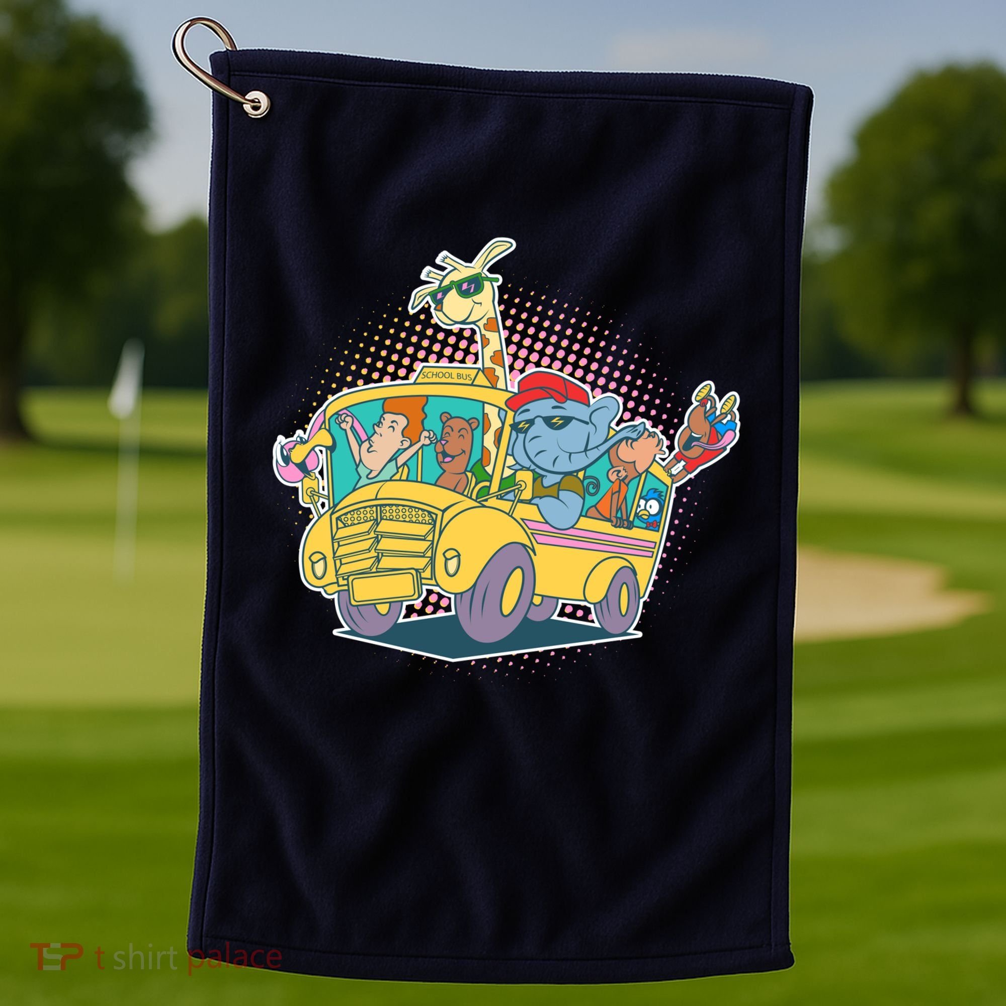 Funny Cool Back to School Animals School Bus Golf Towel