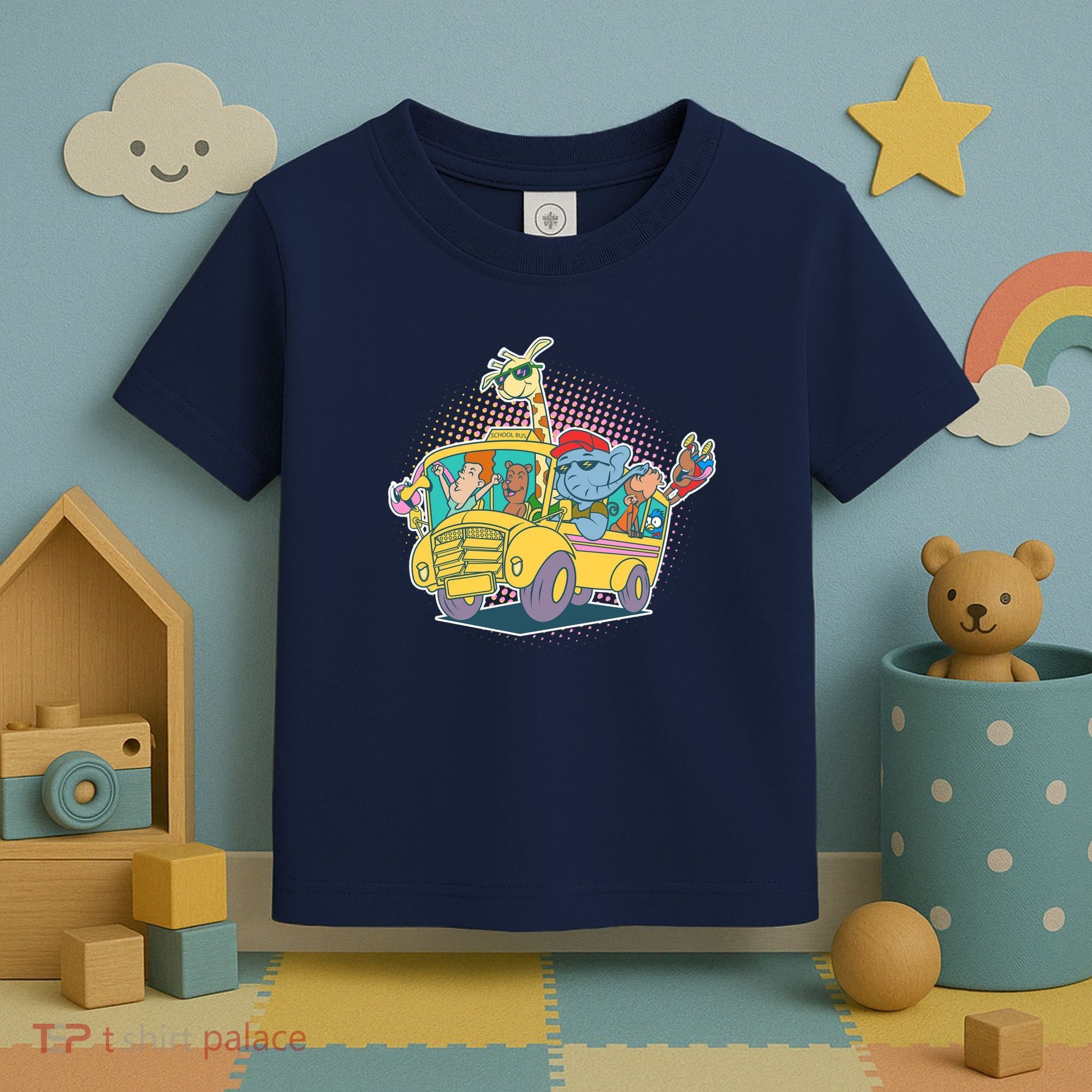 Funny Cool Back to School Animals School Bus Toddler T-Shirt