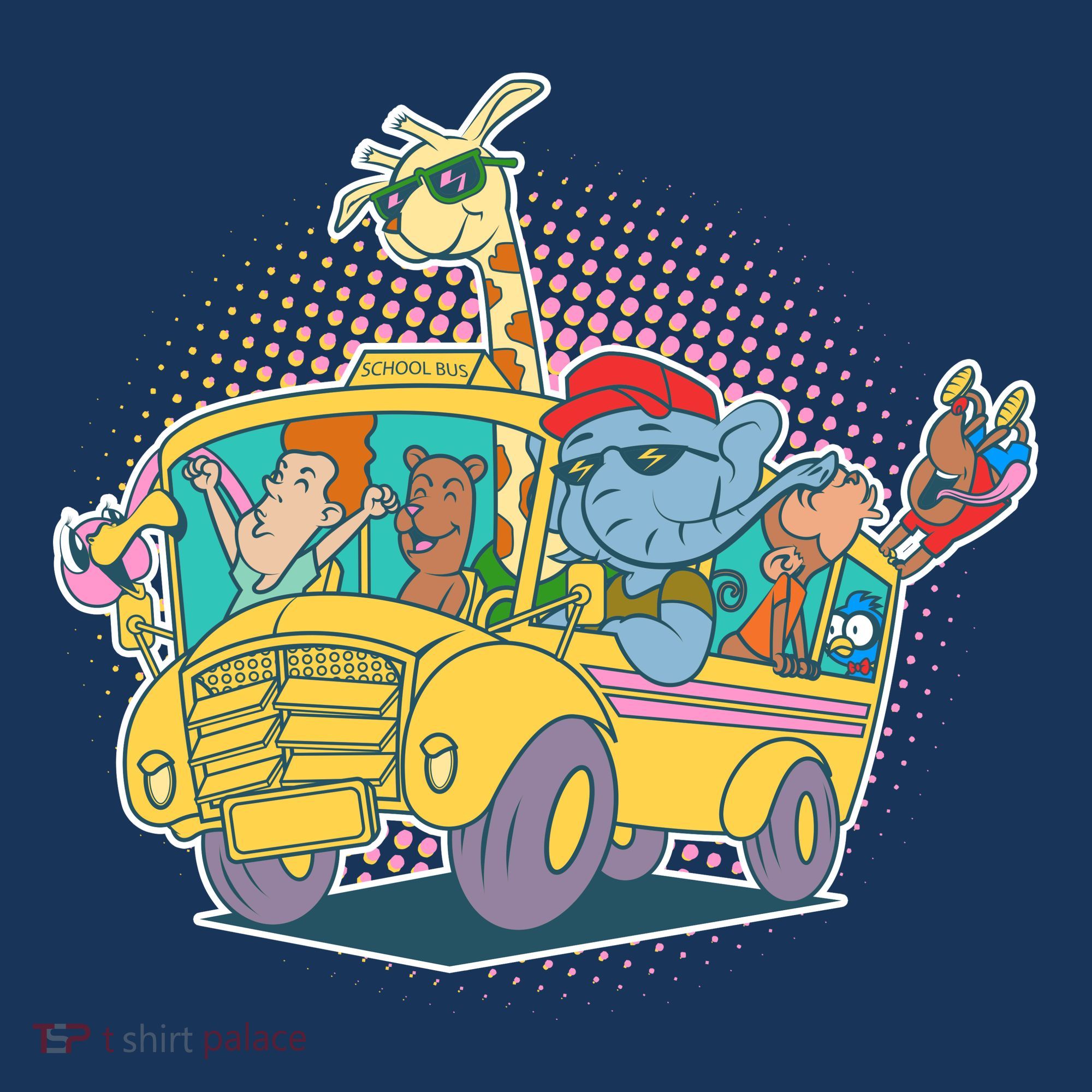 Funny Cool Back to School Animals School Bus Toddler T-Shirt