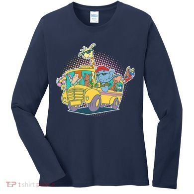 Funny Cool Back to School Animals School Bus Women's Long Sleeve Shirt