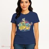 Funny Cool Back to School Animals School Bus Women's T-Shirt thumb 4