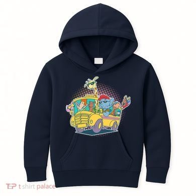 Funny Cool Back to School Animals School Bus Kids Hoodie