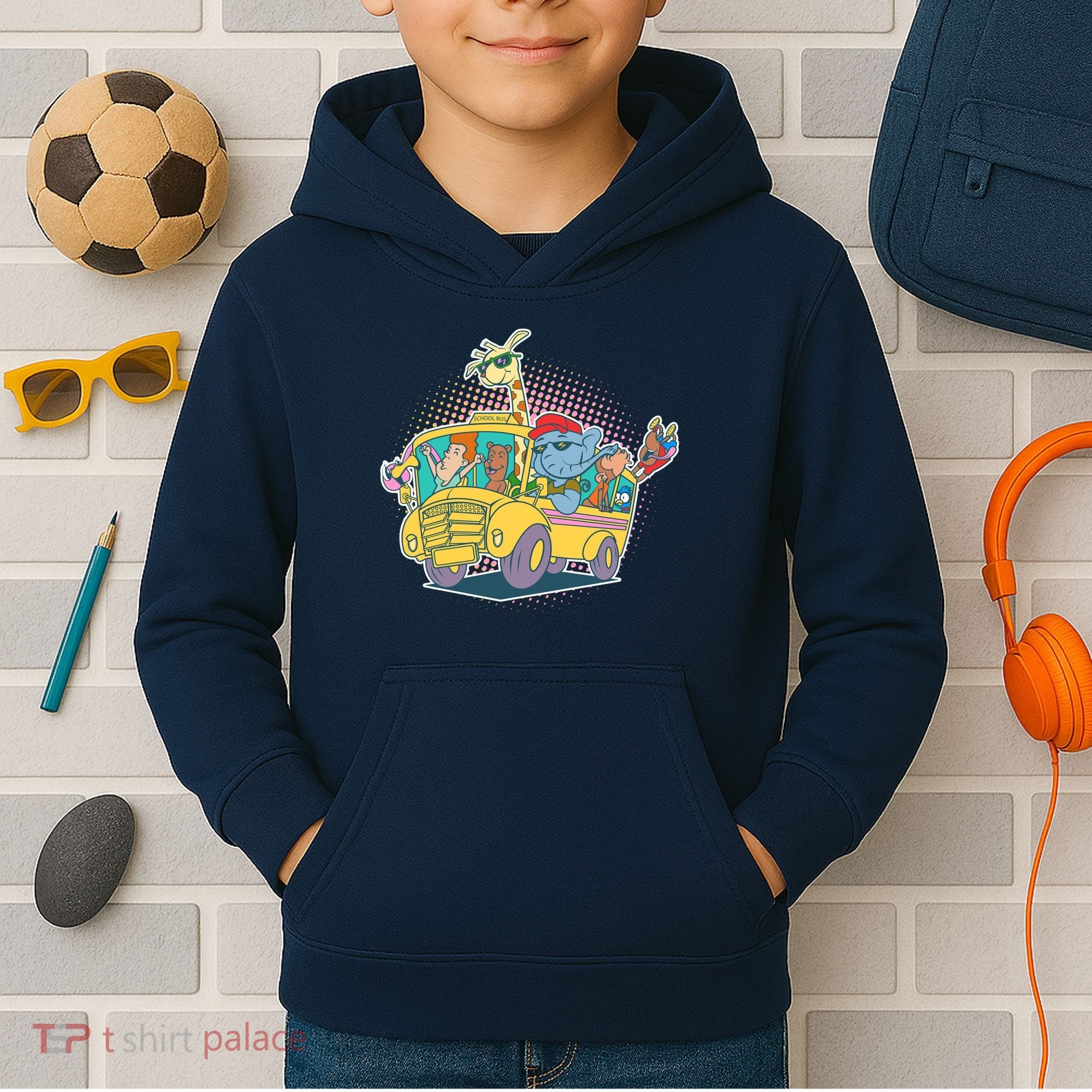 Funny Cool Back to School Animals School Bus Kids Hoodie