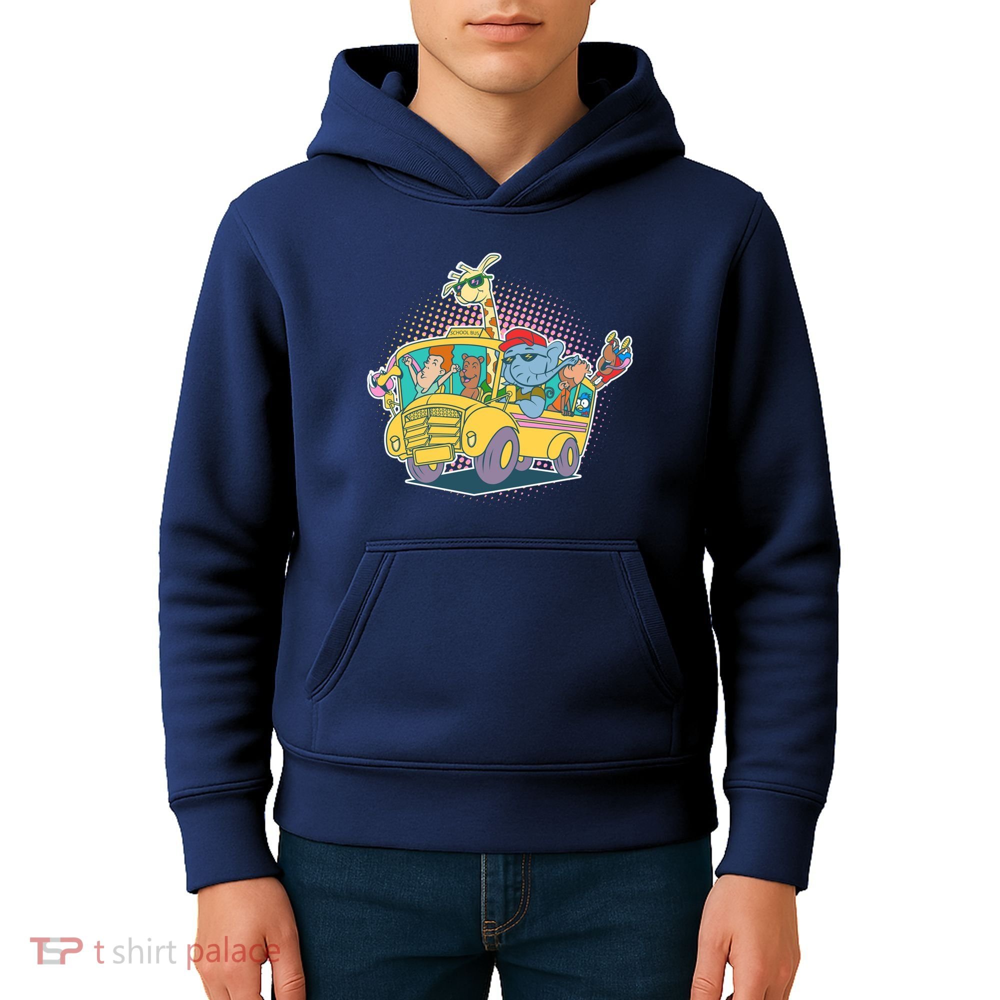 Funny Cool Back to School Animals School Bus Kids Hoodie