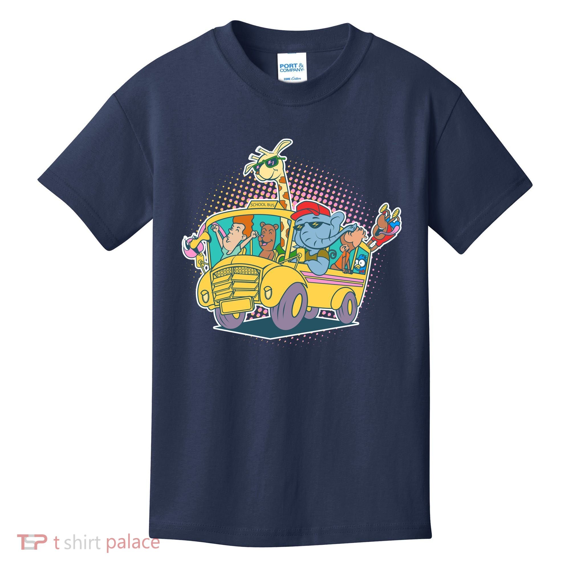 Funny Cool Back to School Animals School Bus Kids T-Shirt