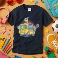 Funny Cool Back to School Animals School Bus Kids T-Shirt thumb 3