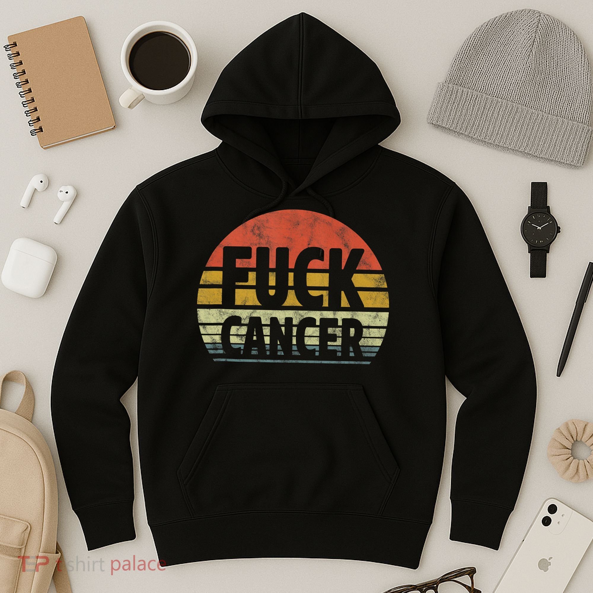Fuck Cancer Breast Cancer Awareness Gift Retro Distressed Hoodie