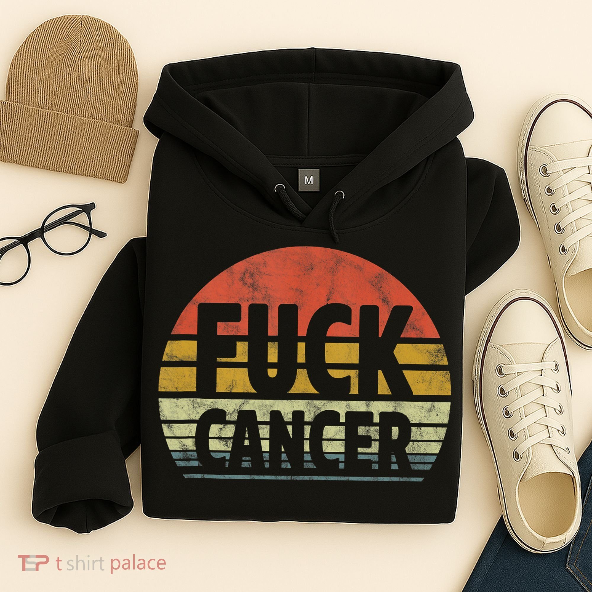 Fuck Cancer Breast Cancer Awareness Gift Retro Distressed Hoodie