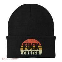 Fuck Cancer Breast Cancer Awareness Gift Retro Distressed Beanie thumb 0