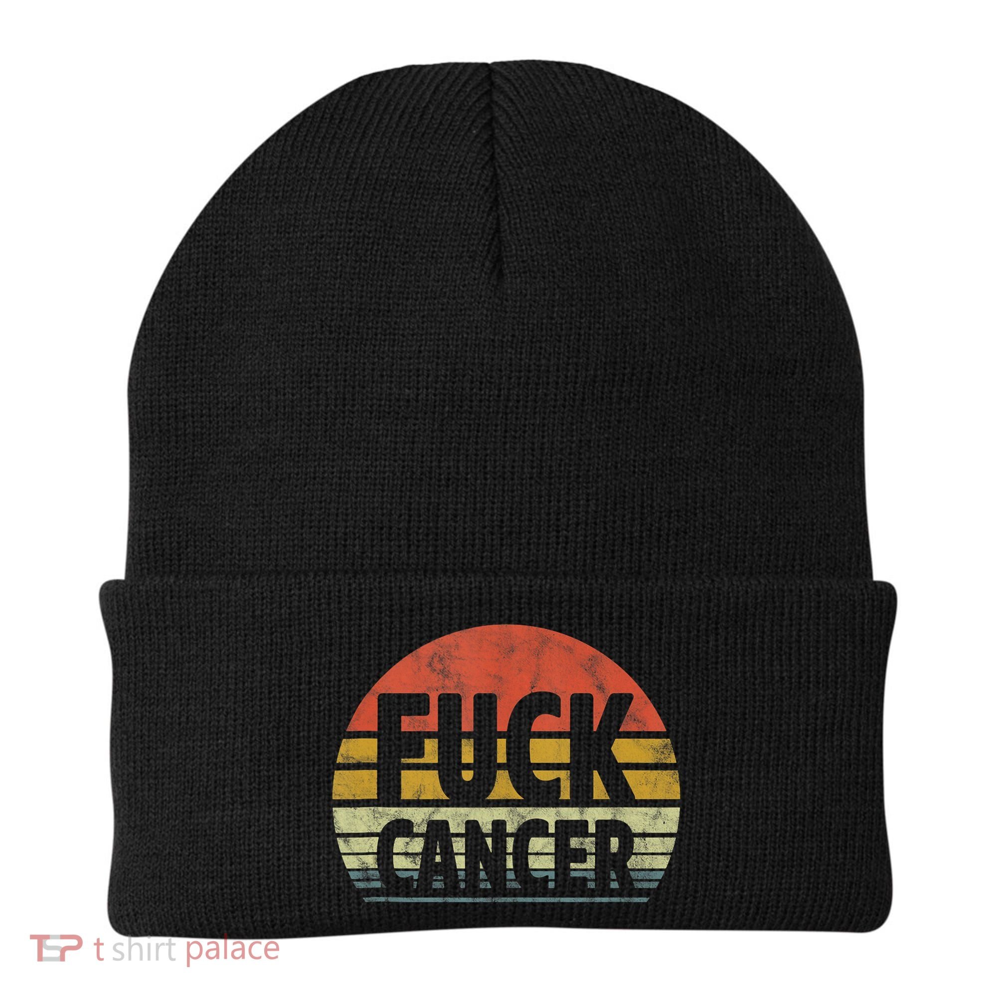 Fuck Cancer Breast Cancer Awareness Gift Retro Distressed Beanie