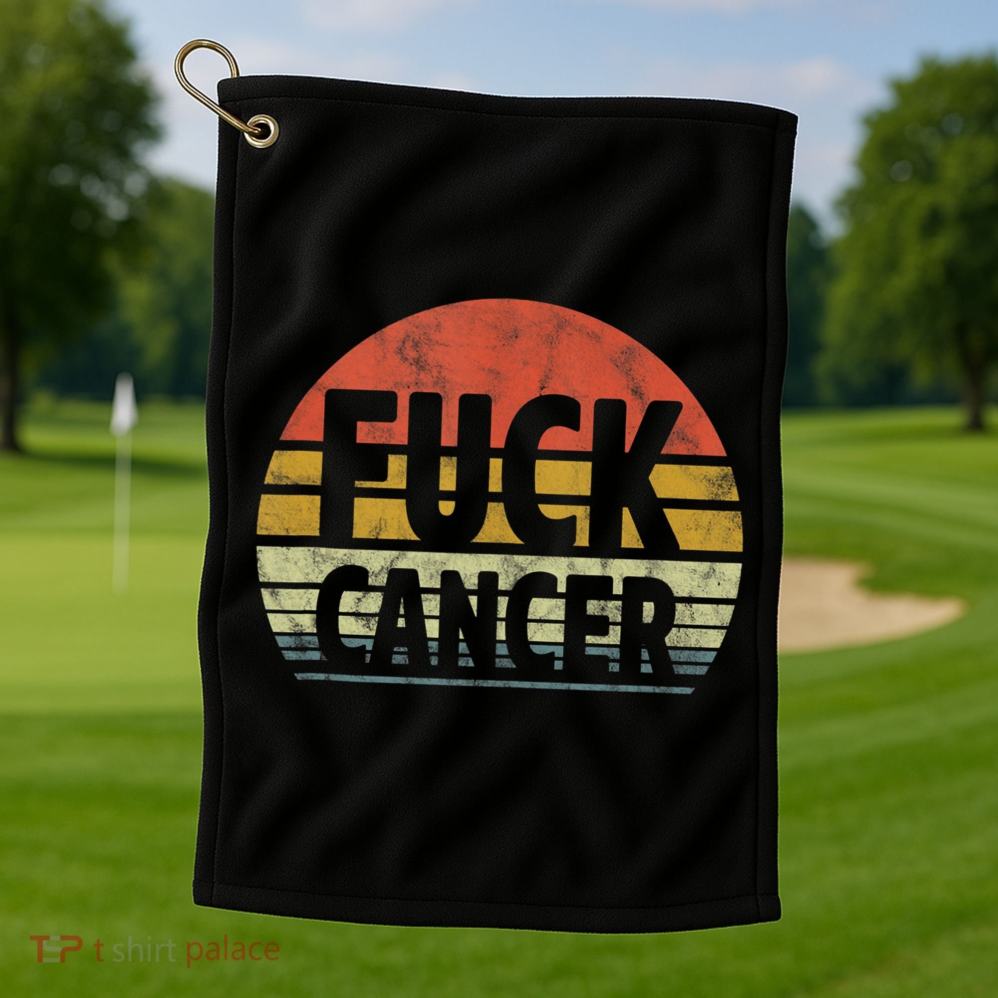 Fuck Cancer Breast Cancer Awareness Gift Retro Distressed Golf Towel