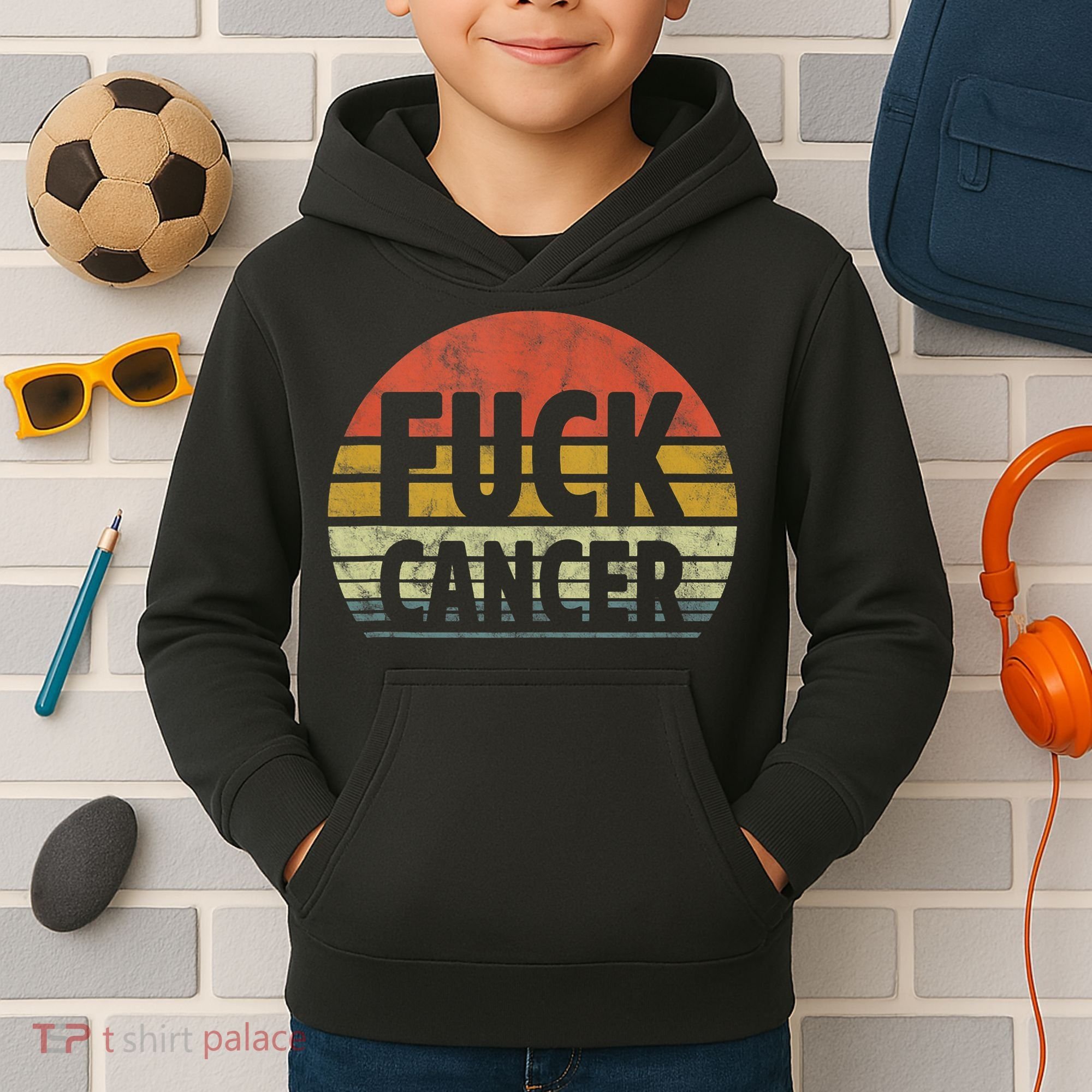 Fuck Cancer Breast Cancer Awareness Gift Retro Distressed Kids Hoodie