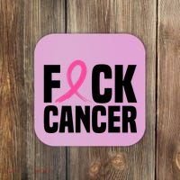 Fuck Cancer Breast Cancer Awareness Gift Retro Distressed Coaster thumb 0