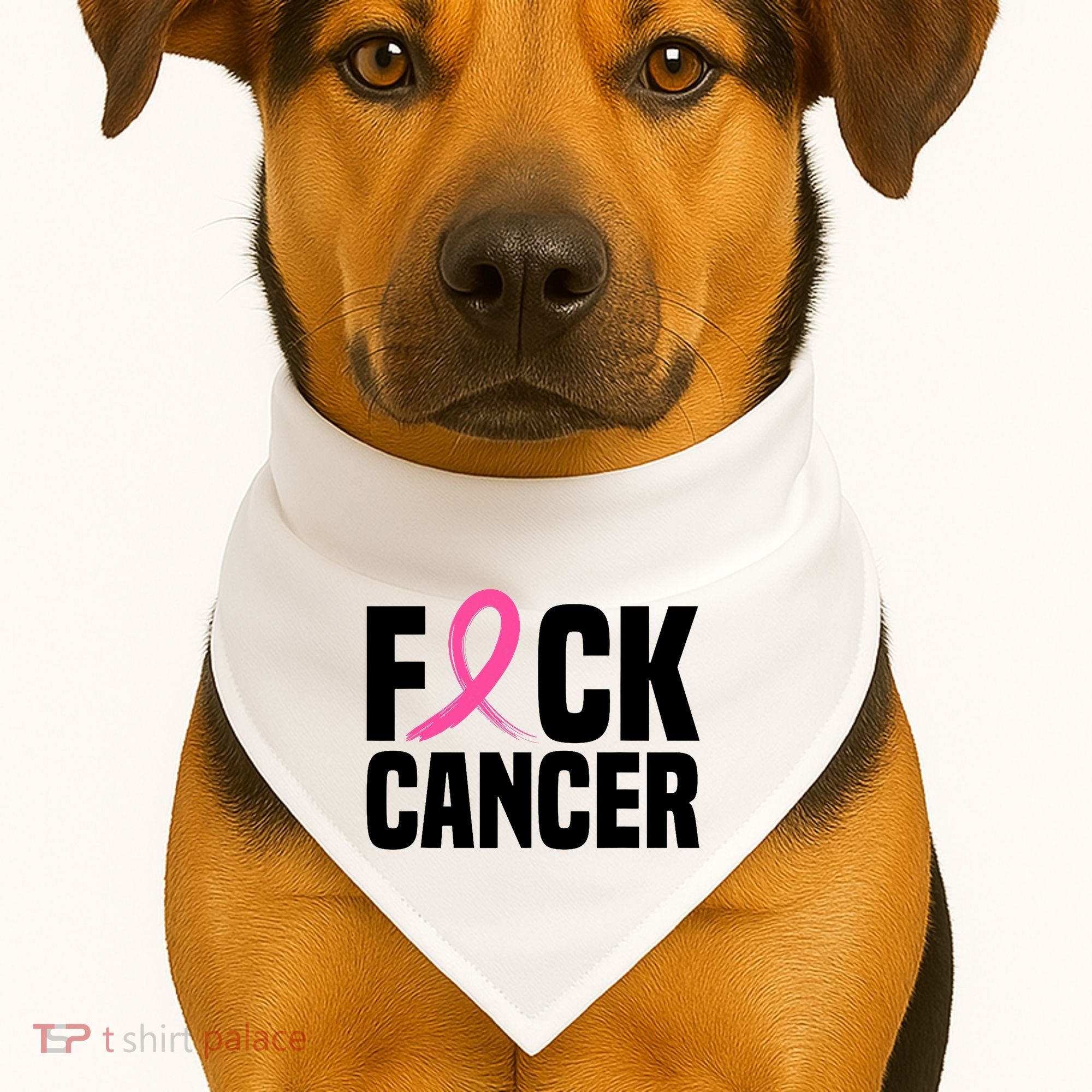 Fuck Cancer Breast Cancer Awareness Gift Retro Distressed USA-Made Doggie Bandana