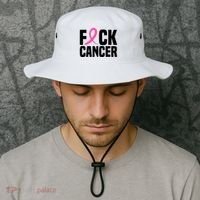 Fuck Cancer Breast Cancer Awareness Gift Retro Distressed Bucket Hat thumb 2