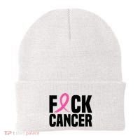 Fuck Cancer Breast Cancer Awareness Gift Retro Distressed Beanie thumb 0