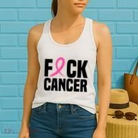 Fuck Cancer Breast Cancer Awareness Gift Retro Distressed Women's Tank Top thumb 2