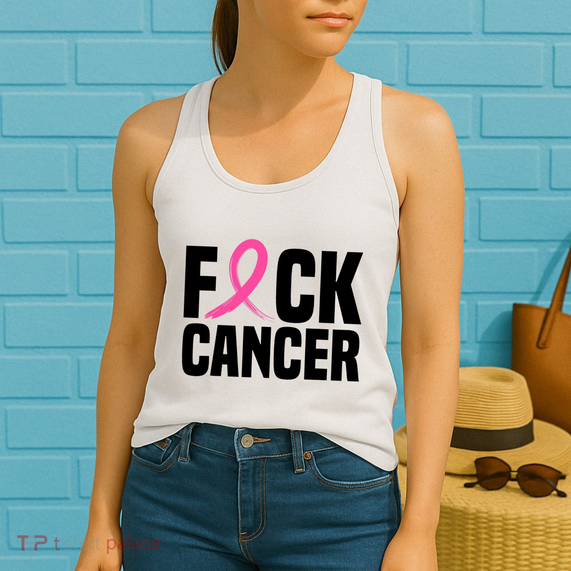 Fuck Cancer Breast Cancer Awareness Gift Retro Distressed Women's Tank Top