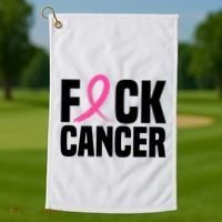 Fuck Cancer Breast Cancer Awareness Gift Retro Distressed Golf Towel thumb 1
