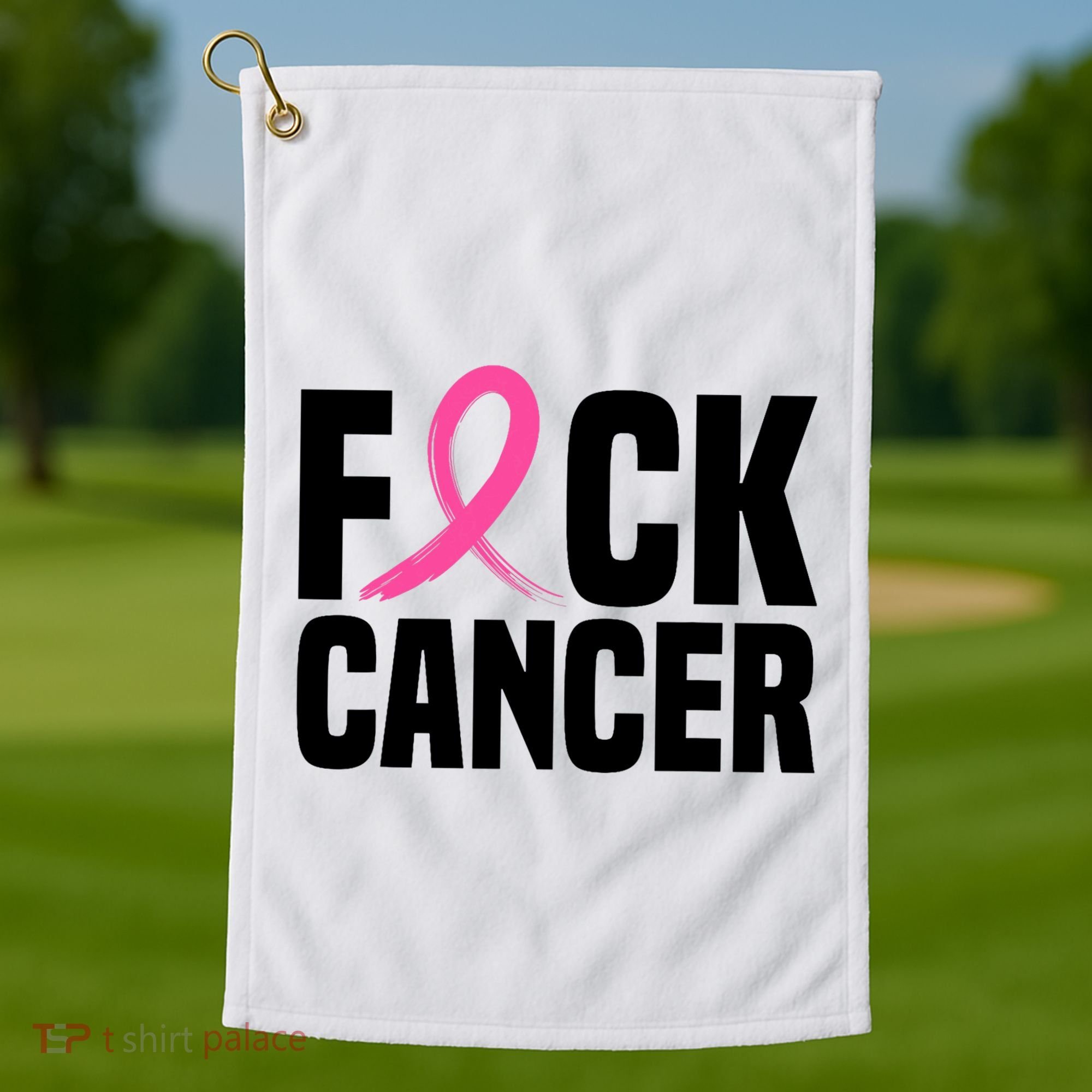 Fuck Cancer Breast Cancer Awareness Gift Retro Distressed Golf Towel