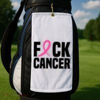 Fuck Cancer Breast Cancer Awareness Gift Retro Distressed Golf Towel thumb 2