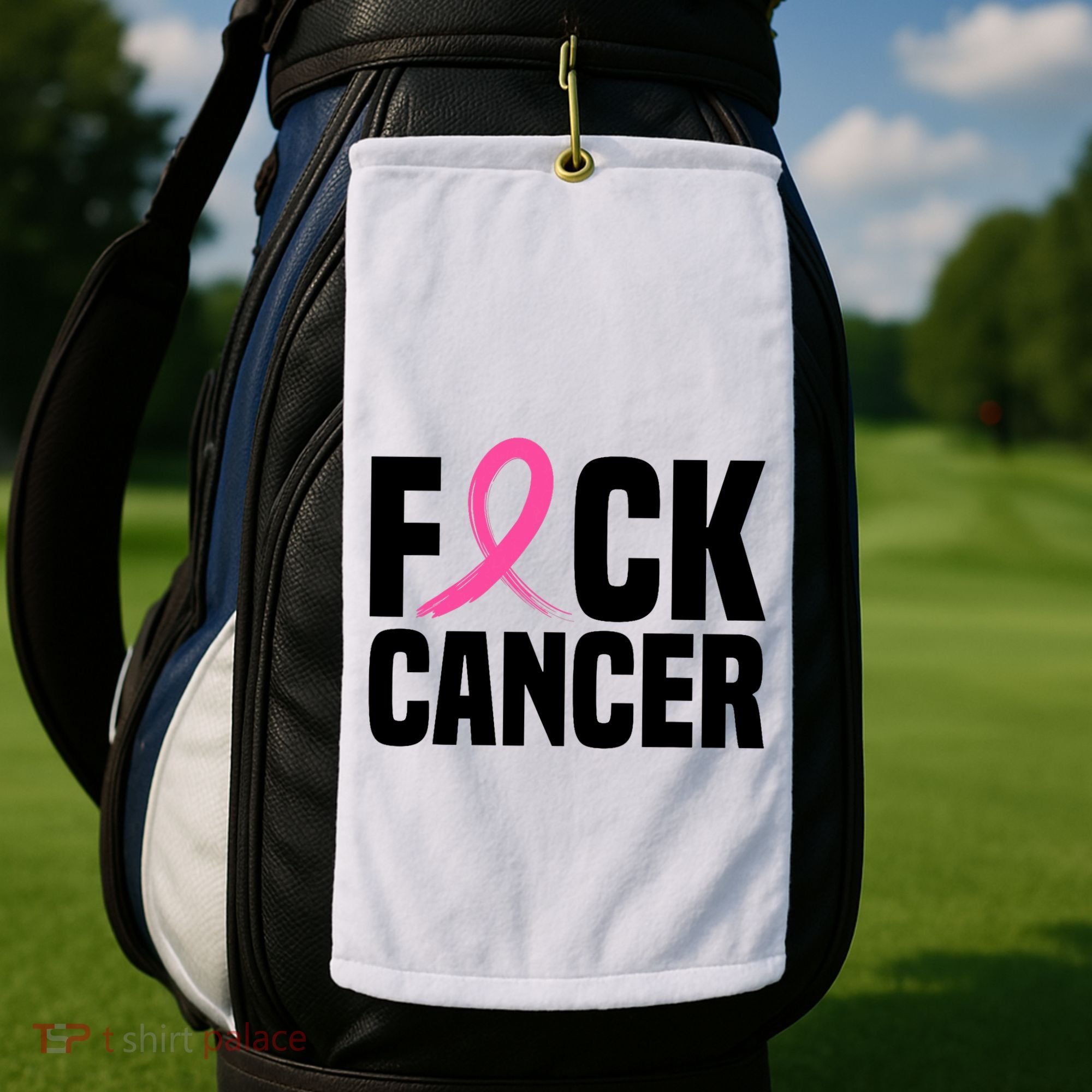Fuck Cancer Breast Cancer Awareness Gift Retro Distressed Golf Towel