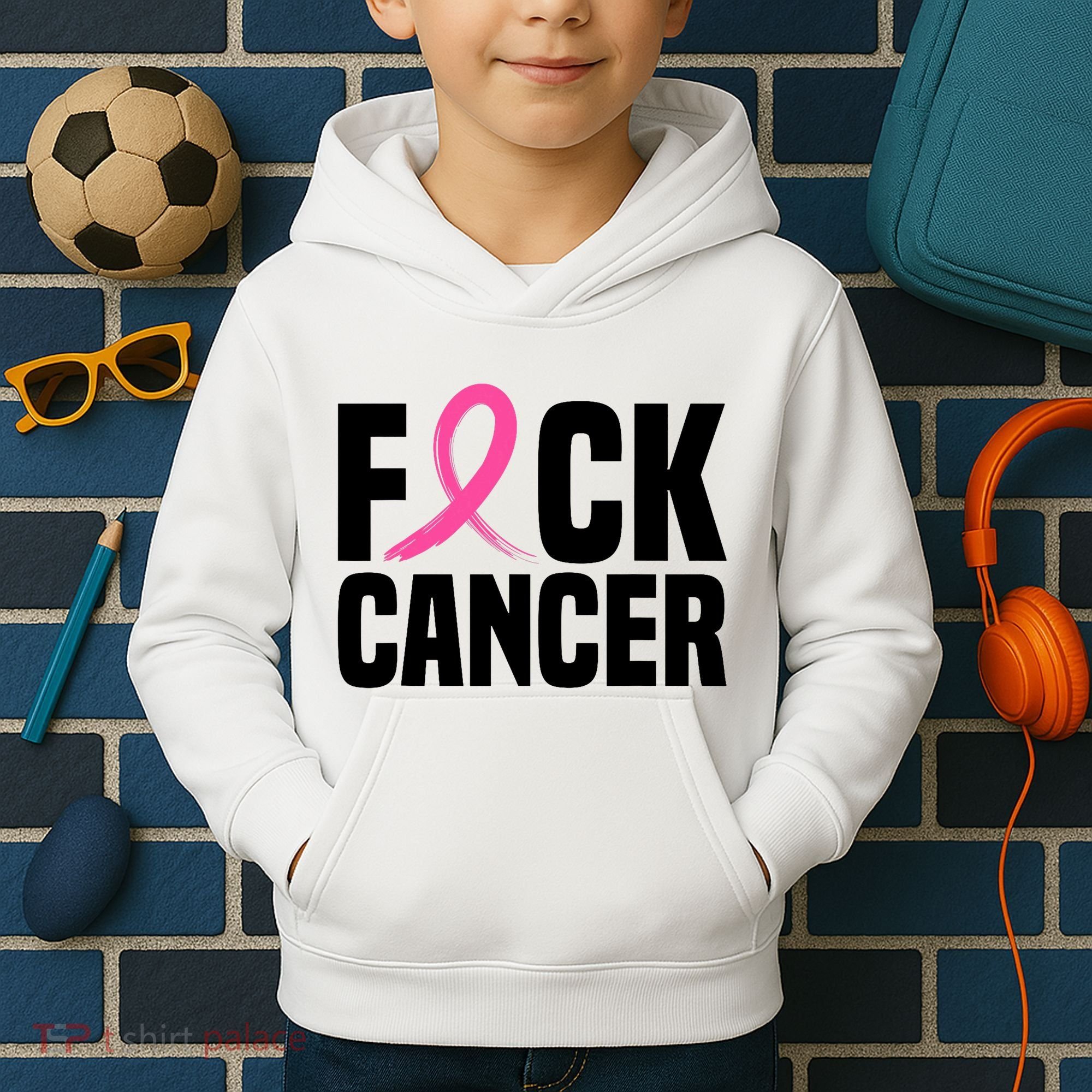 Fuck Cancer Breast Cancer Awareness Gift Retro Distressed Kids Hoodie