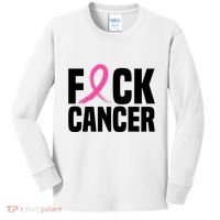 Fuck Cancer Breast Cancer Awareness Gift Retro Distressed Kids Long Sleeve Shirt thumb 0