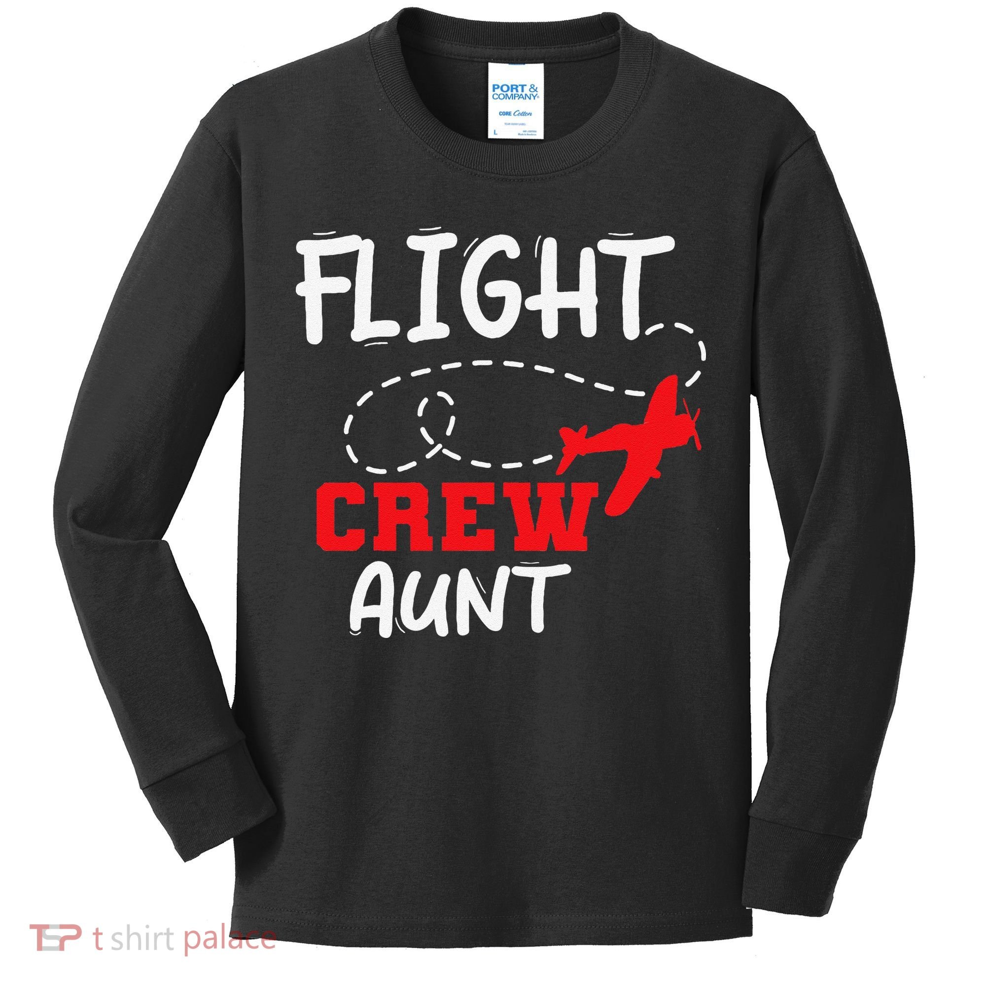 Flight Crew Birthday Aunt Airplane Matching Family Kids Long Sleeve Shirt