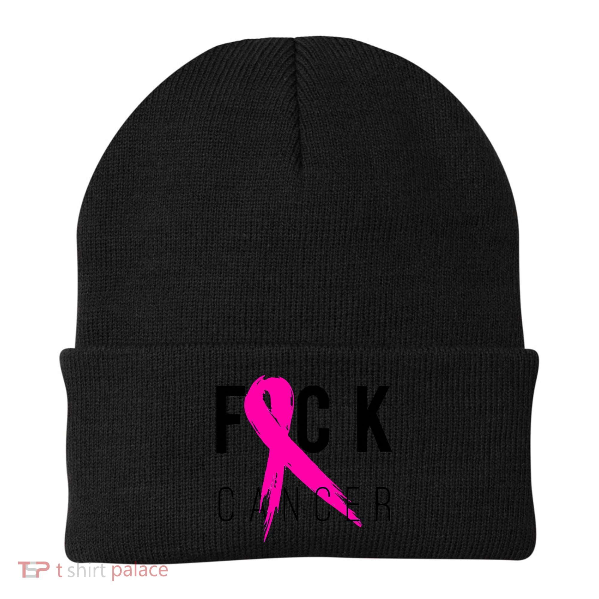 Fuck Cancer Breast Cancer Awareness Retro Distressed Beanie