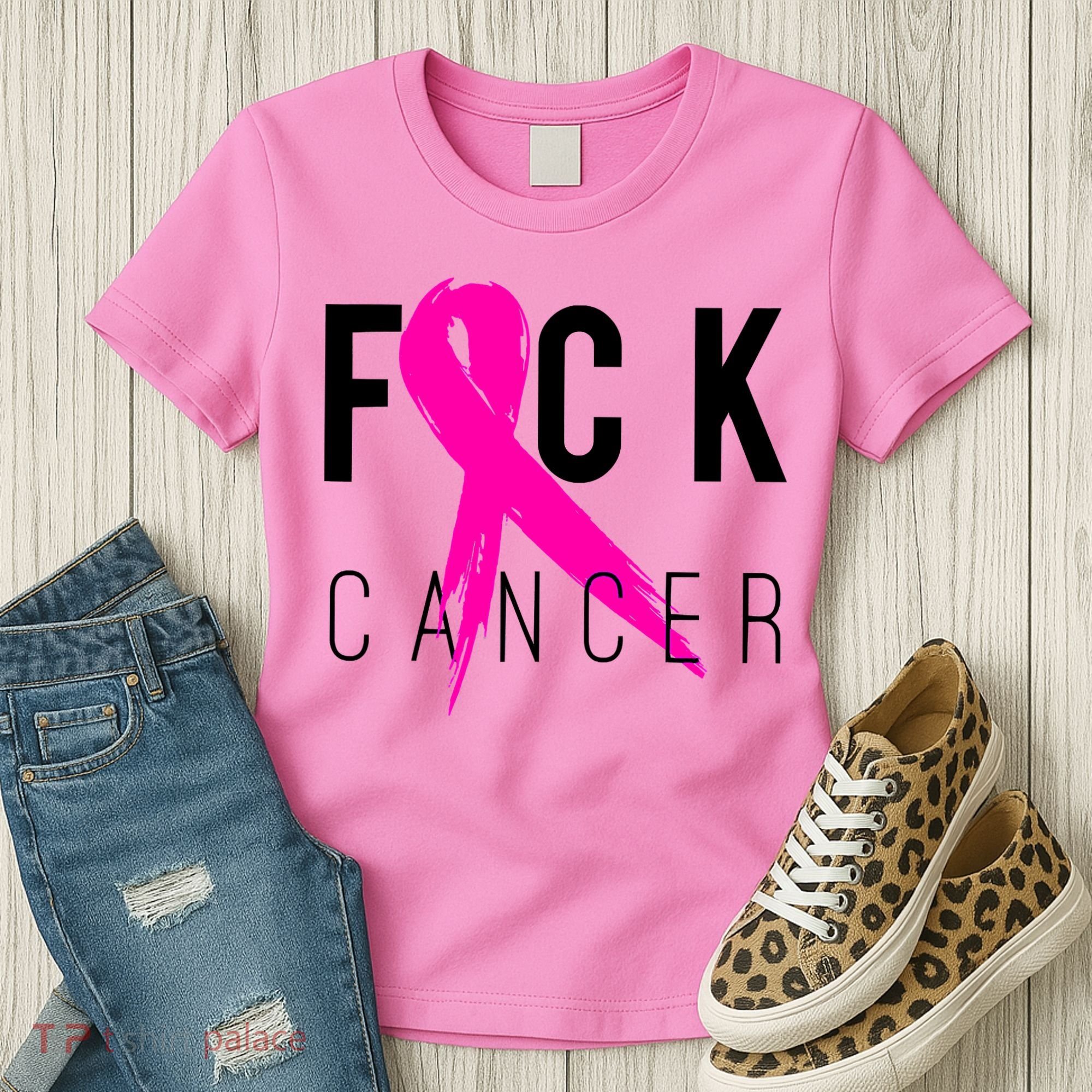 Fuck Cancer Breast Cancer Awareness Retro Distressed Women's T-Shirt