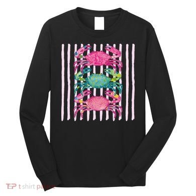 Funny Crab Beach Vibes Nautical Summer Vacation Gift Long Sleeve Shirt