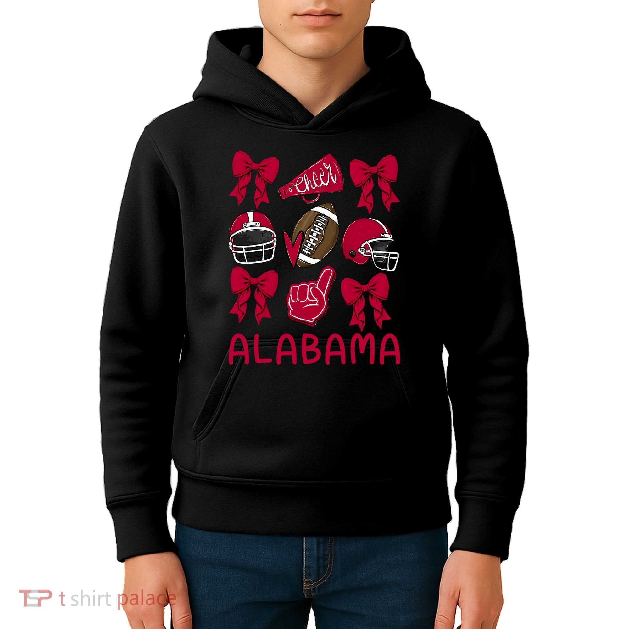 Football Coquette Bow Alabama Kids Hoodie