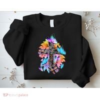 Faith Cross Butterfly With Flowers Sweatshirt thumb 2