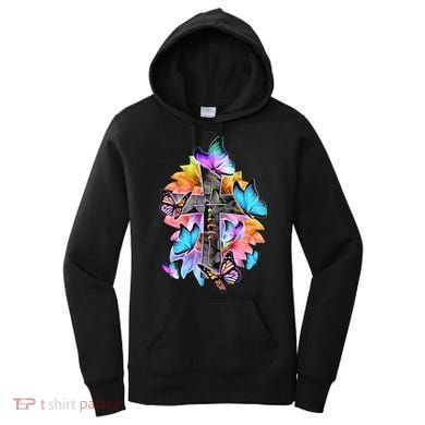 Faith Cross Butterfly With Flowers Women's Hoodie