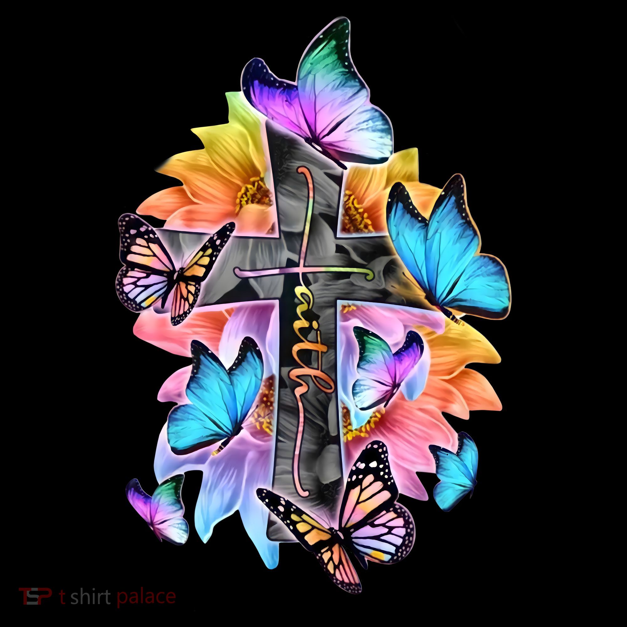Faith Cross Butterfly With Flowers Women's Hoodie