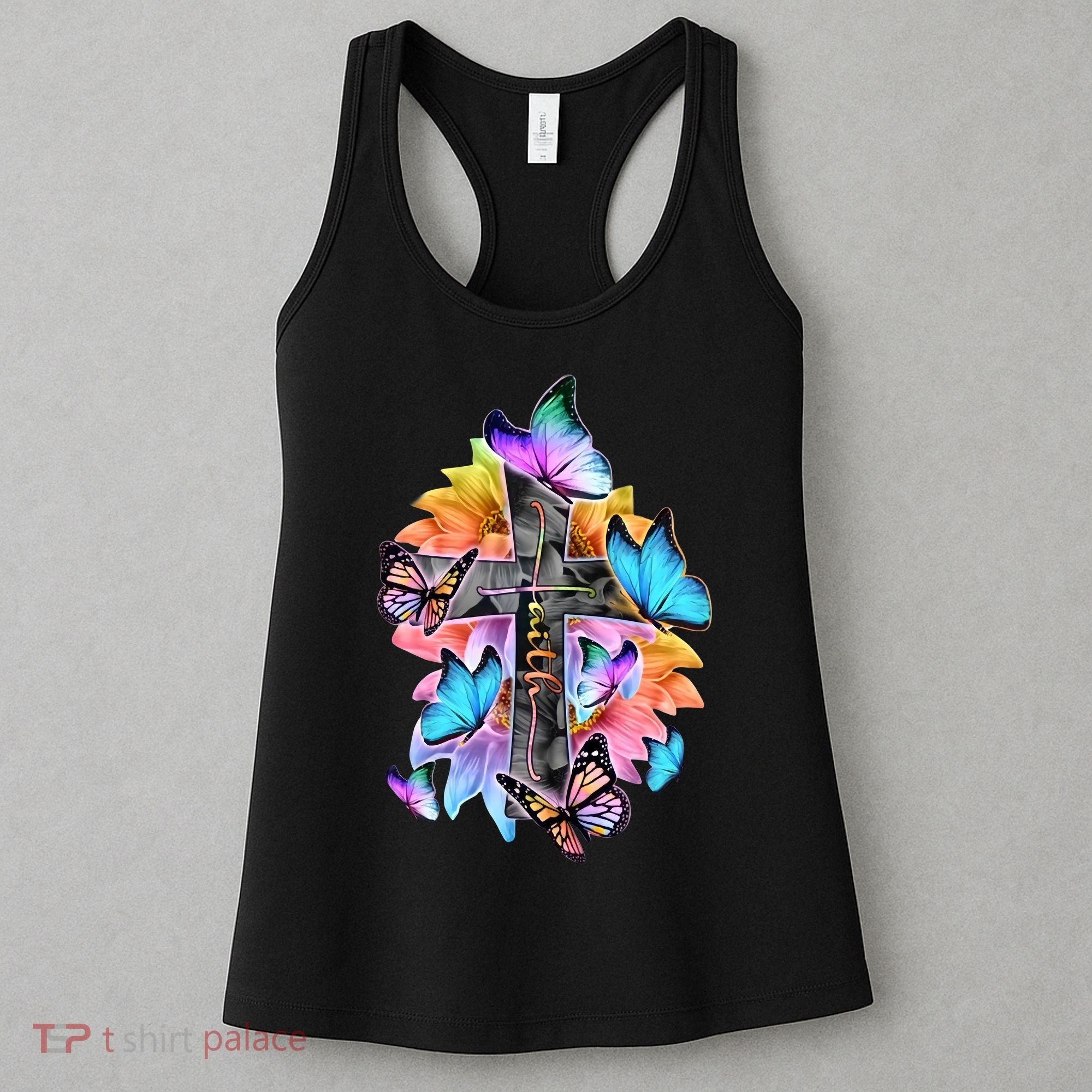 Faith Cross Butterfly With Flowers Women's Tank Top