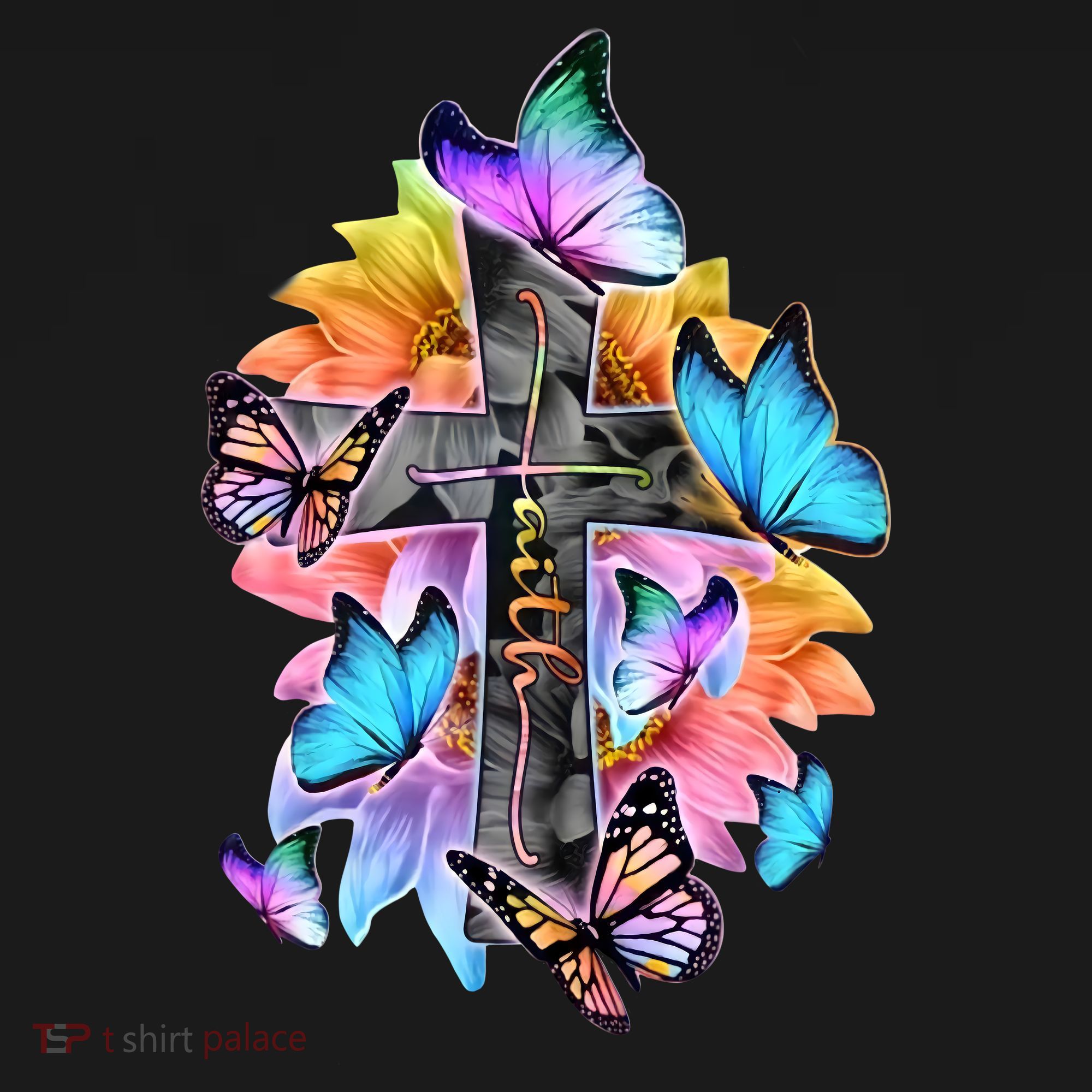 Faith Cross Butterfly With Flowers Women's Tank Top