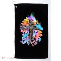 Faith Cross Butterfly With Flowers Golf Towel thumb 0