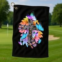 Faith Cross Butterfly With Flowers Golf Towel thumb 1