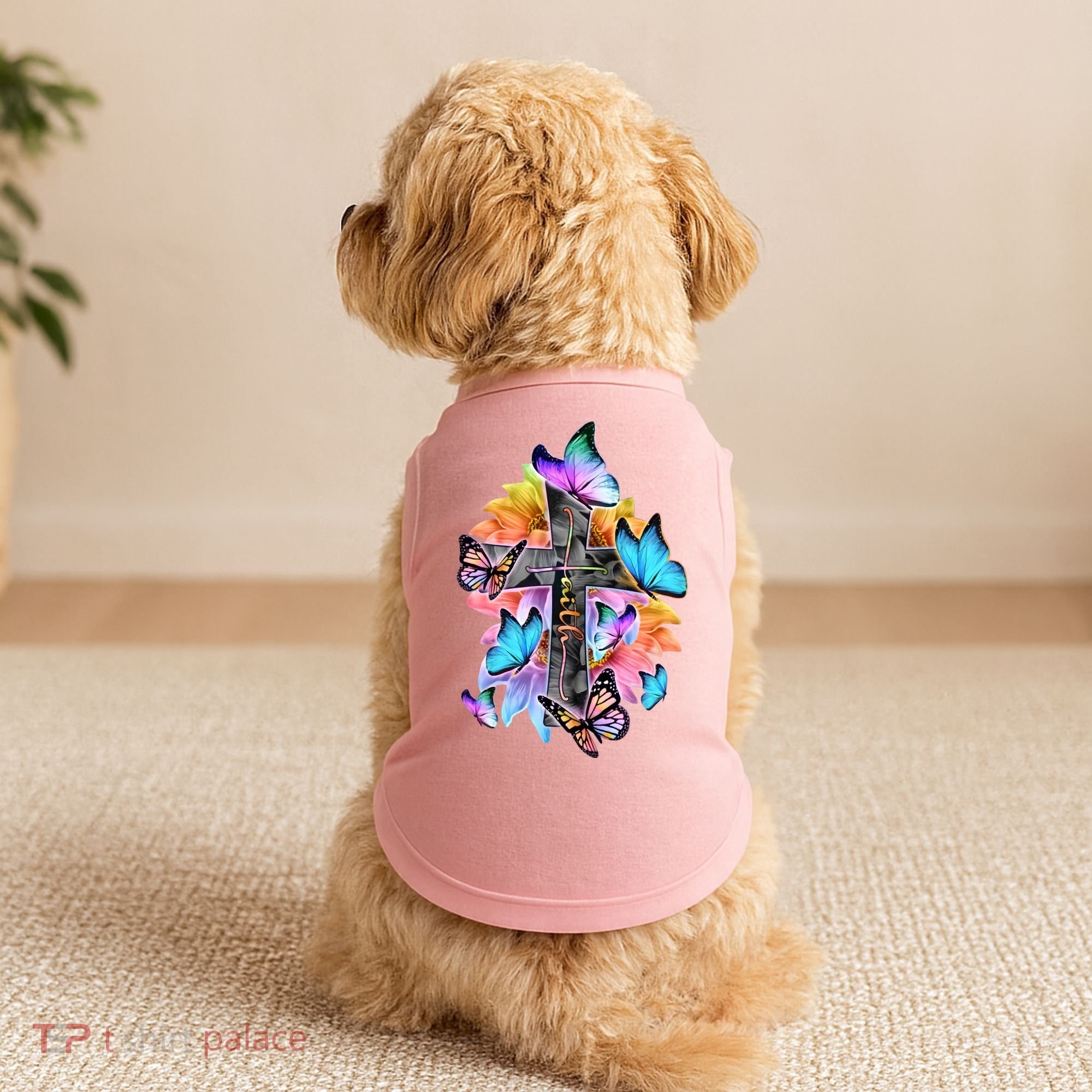 Faith Cross Butterfly With Flowers Doggie Tank