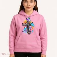 Faith Cross Butterfly With Flowers Hoodie thumb 5