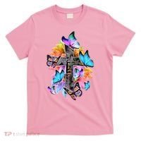Faith Cross Butterfly With Flowers T-Shirt thumb 0