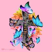 Faith Cross Butterfly With Flowers T-Shirt thumb 7
