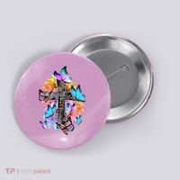 Faith Cross Butterfly With Flowers Button thumb 0