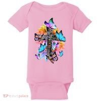 Faith Cross Butterfly With Flowers Baby Bodysuit thumb 0