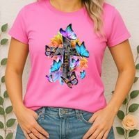 Faith Cross Butterfly With Flowers Women's T-Shirt thumb 2