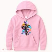 Faith Cross Butterfly With Flowers Kids Hoodie thumb 0