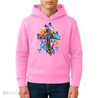 Faith Cross Butterfly With Flowers Kids Hoodie thumb 4