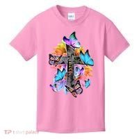 Faith Cross Butterfly With Flowers Kids T-Shirt thumb 0